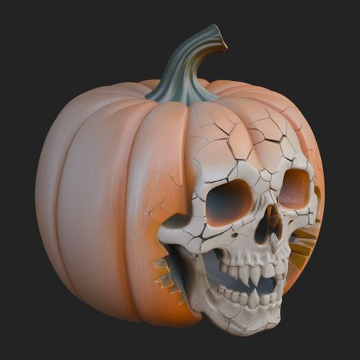 Skull Faced Pumpkin Statue Design 1 - 3D Print Model