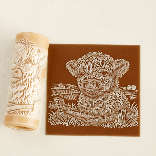 Highland Cow Texture Roller STL File – Farmhouse Engraved Animal – Digital Download