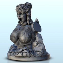 50.png STL file Sexy screaming warrior standing (bust version) - Medieval Fantasy Magic Feudal Old Archaic Saga 28mm 15mm・Model to download and 3D print