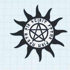 wiccan-pentagram-star-sun.png STL file Wiccan pentagram, sun, pentacle, Rune Elder Futhark, talisman, amulet, fridge magnet, wall art decor・3D printer model to download, Allexxe