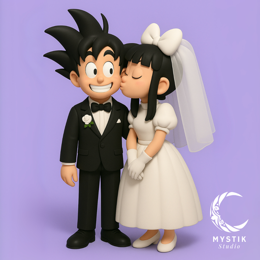 💒 Goku and Chi-Chi Wedding 3D – Cartoon Fanart・ STL File for 3D
