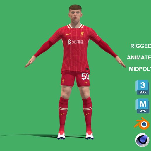🏈 3D Rigged Ben Doak Liverpool 2025・ 3D File for 3D printing and CNC ...