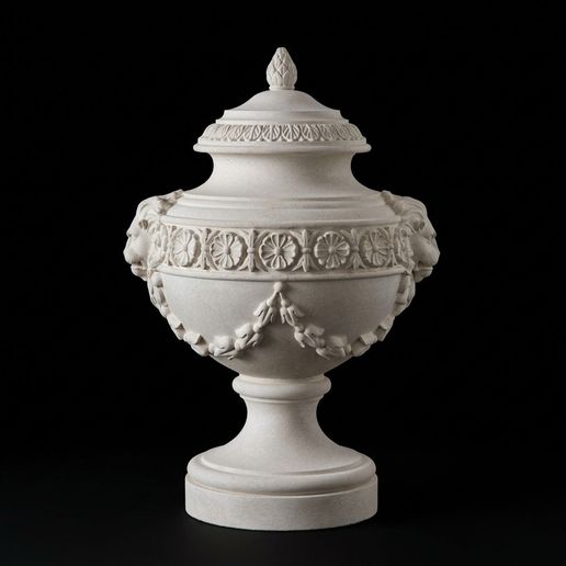 (11 inches) Neoclassical Lidded Urn with Lion Masks and Garlands