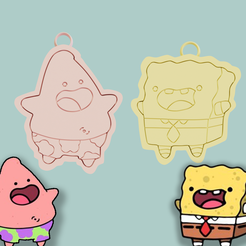 1,5.png STL file SpongeBob and Patrick Frienship Keychains (Easy to Print without Supports)・3D printable model to download