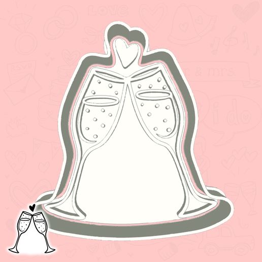 Wedding Day cookie cutters - champagne glasses (clinking) (style 1)
