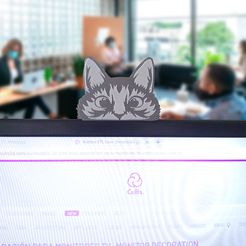 asoma-arr.jpg Fichier STL Cat peeping out. décoration pour moniteurs, écrans de télévision, étagères, tablettes・Plan imprimable en 3D à télécharger