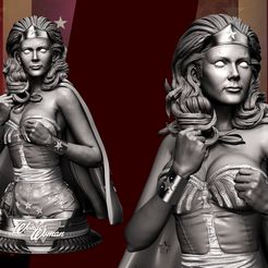 120222-B3DSERK-Wonder-Woman-Bust-01.jpg Fichier 3D B3DSERK Novembre 2022 : Wonder Woman - Lynda Carter Bust 1/4 prêt pour l'impression・Design à télécharger et à imprimer en 3D