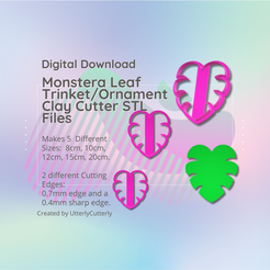 Cover-7.png Clay Cutter STL File Large Monstera Leaf Trinket/Ornament - Home Decor Digital File Download- 5 Größen und 2 Ausstecherversionen, Ausstecher