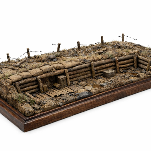 WW1 Trench Diorama Base STL - Detailed Log Reinforced Trench with Barbed Wire - 3D Printable Battlefield Terrain - Digital Download