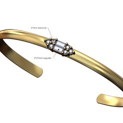 S-bag-cluster-chamfred-cuff-bracelet-sizeS-00.jpg Archivo STL Pulsera brazalete con racimo de baguettes y diamantes modelo de impresión 3D・Modelo para descargar y imprimir en 3D, RachidSW