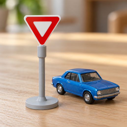 Toy Yield Sign for 1:64 Toy Cars - Snap-Fit, Two-Color, No AMS