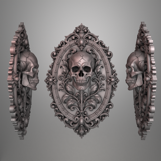 Gothic Skull Relief STL – Ornate Oval Wall Decor 3D Print Model