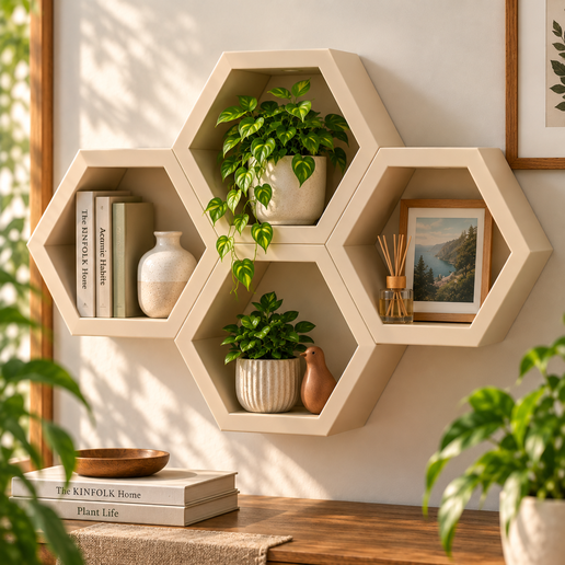Hexagon Wall Shelf | Honeycomb Geometric Shelf | 3MF | Bambu Studio | 3D Printable