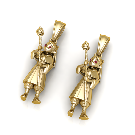 Ruby-Eyed Elf Mage Gold Pendant
