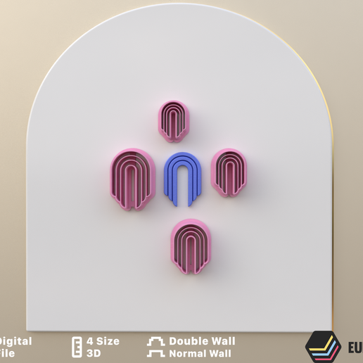 Polymer clay cutter Triple arch 4 sizes and 2 cut version/geometric earrings/STL DIGITAL DOWNLOAD/EULITEC.COM/CC/COPYRIGHTED LICENSE 3D model