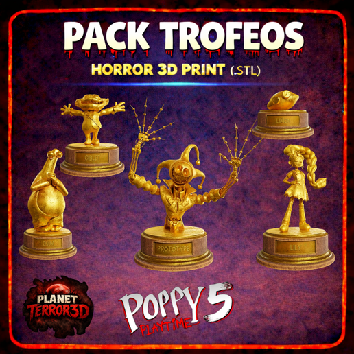Trophy Pack - Poppy Playtime 5 Inspired 3D Printable Trophies (STL) / Pack de Trofeos - Versión Inspirada en Poppy Playtime 5 Trofeos 3D Printable Trophies (STL)