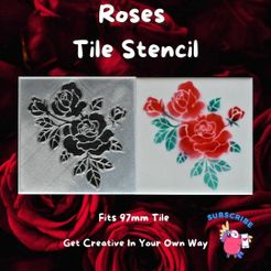 Roses-Tile-Stencil.jpg Fichier STL Pochoir Roses・Modèle pour impression 3D à télécharger