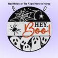Hey-Boo-Sign-Pic2.jpg Hey Boo Ghost Spider Web Halloween Decor Hanging Holiday Sign