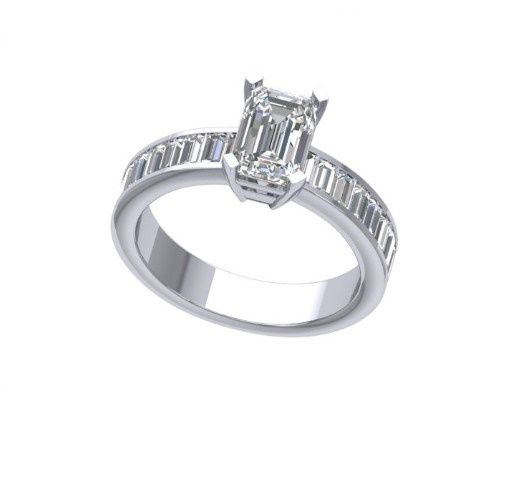 Emerald Cut & Baguette Diamond Engagement Ring