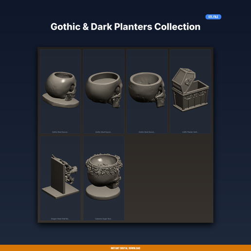 Gothic & Dark Planters Collection - 6-Model STL Bundle