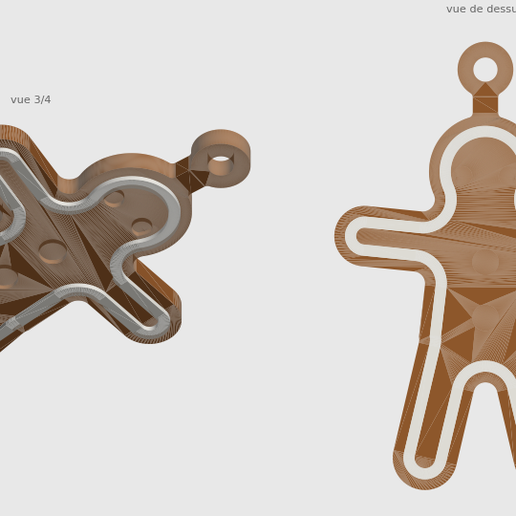 Gingerbread Man Tree Ornament - Raised Icing Line, Engraved Face