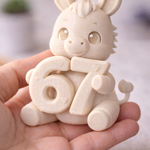 Cute Donkey Number 67 STL – Kawaii Animal Figurine – Decorative Number Sculpture – 3D Printable Model – Single Color STL