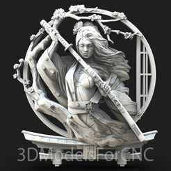 1.png 3D Model STL File for CNC Router Laser & 3D Printer Female Samurai Warrior
