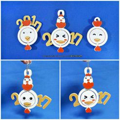 2017_33.jpg Free STL file 2017 HAPPY CHINESE NEW YEAR-YEAR OF The Rooster Face change Keychain・3D printing idea to download