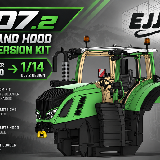 1/14 007.2 cab and hood conversion kit for MFZ-blocher 1/16 1050 chassis.
