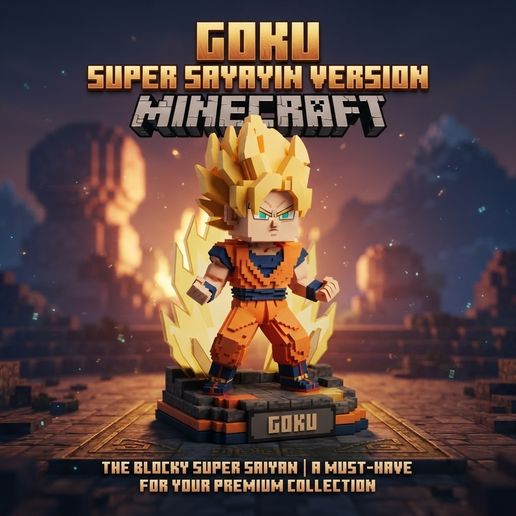 Goku Super Saiyajin Minecraft Estilo Voxel Estatua Dragon Ball Modelo 3D OBJ RAR