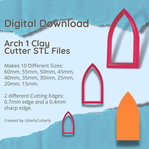 Arch 1 Clay Cutter - STL Digital File Download- 10 sizes and 2 Cutter Versions 3D model