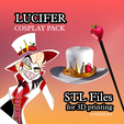 LUCIFERPACK.png Lucifer Morningstar Hazbin Hotel Cosplay 3D print STL Files pack (Hat decorations + Staff)