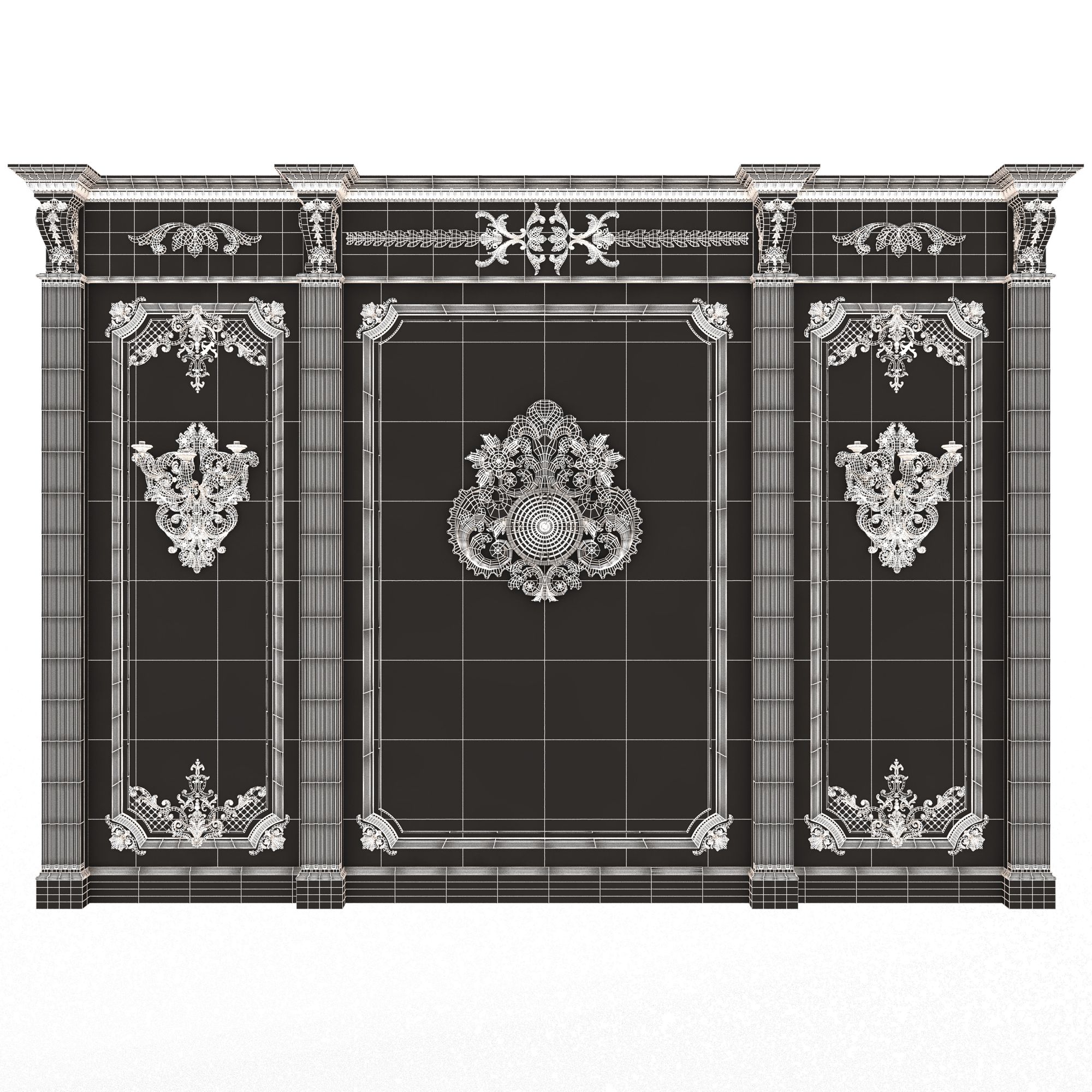 Wireframe-Low-Boiserie-Classic-Panels-01-1.jpg Fichier 3D Boiserie Panneaux classiques et artisanat décoratif Bois 01・Objet pour imprimante 3D à télécharger, Caspian3DWorld