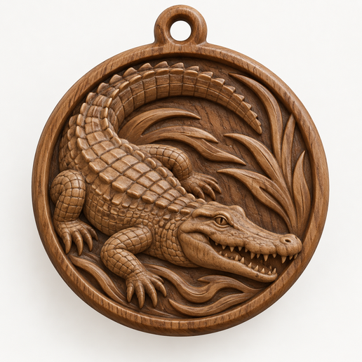 Crocodile Pendant (3D Relief STL File)