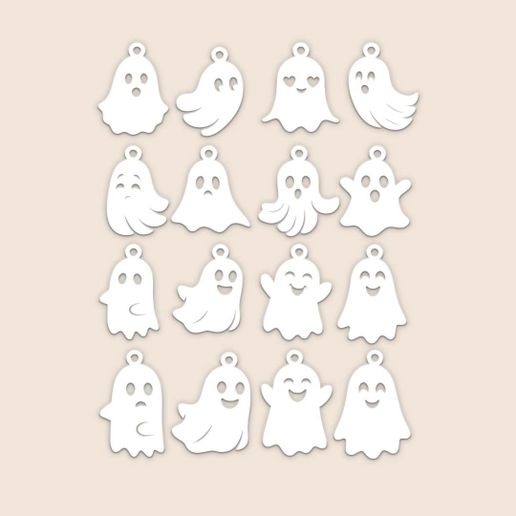 Cute Halloween Ghost Earrings – Fun 3D Printable Earring Set - 3D model önizlemesi