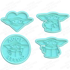 1.jpg Descargar archivo Juego de 4 cortadores de galletas mandalóricos Baby Yoda • Diseño imprimible en 3D, roxengames