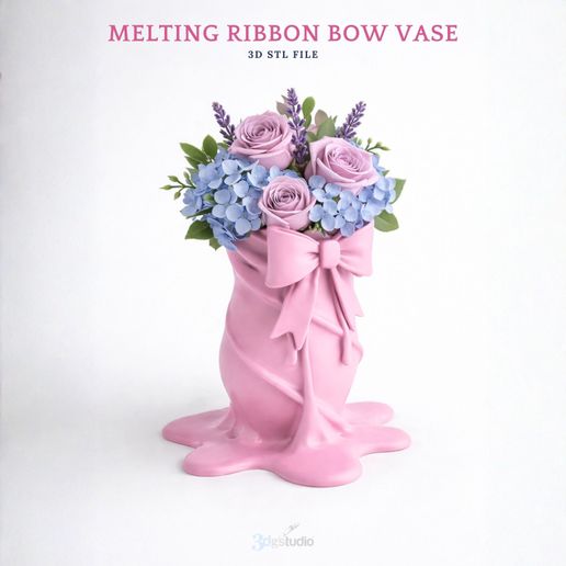 🫠 Melting Ribbon Bow Vase・ STL File for 3D printing・Cults