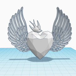 diamond-heart-swallow-1.png STL file Diamond heart with angel wings and swallow, Soulmate Heart, Love and Friendship gift, Valentine's Day gift, Divine love, freedom・3D print object to download, Allexxe
