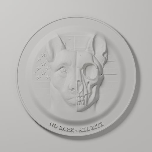 Dog and Skull No Bark Medallion Bas Relief STL for 3D Printing and CNC