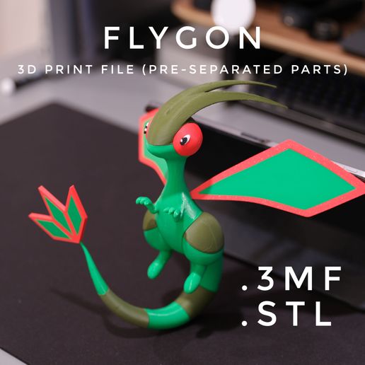 🐉 Flygon 3D Printable 3mf + STL Files (Pre-Separated Parts, No AMS ...