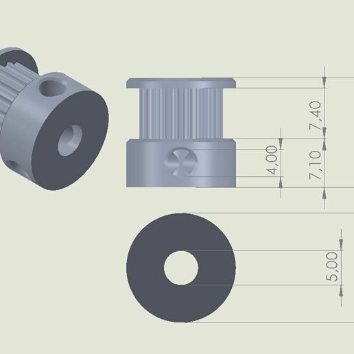 Dim20T5mmGT2.jpg PARAMETRIC GT2 PULLEY 20T 5MM - STL