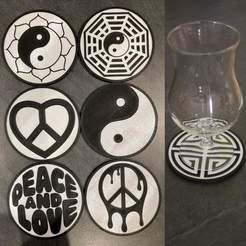 Sans-titre34.png Fichier STL 6 Coaster Yin Yang / Peace & Love・Modèle pour imprimante 3D à télécharger
