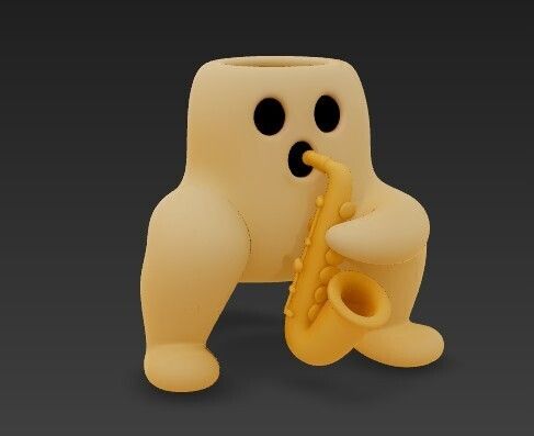 5.jpeg Groovy Ghost Pflanzgefäß mit Saxophon - Lustiger 3D-Dekotopf