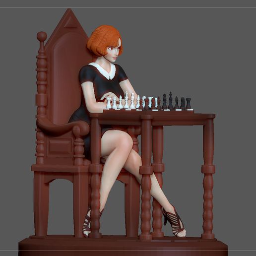 3.jpg QUEENS GAMBIT ANYA TAYLOR JOY CHESS GIRL CHARACTER STATUE 3D print model