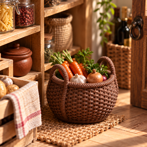 Miniature Woven Basket – 1:12 Dollhouse STL
