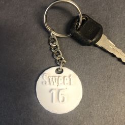 sweet-16-keychain-with-keys.jpg Free STL file Sweet 16 keychain/ chain pendant.・3D printing idea to download