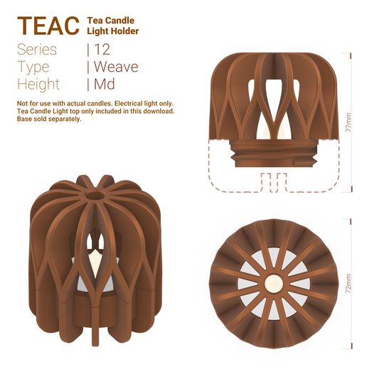 Teac_12_Weave_Md.jpg STL file TeaC | Tea Light Holder | Weave Top (12) *Md・3D print object to download, DaveMans