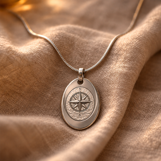 Silver Compass Rose Pendant Necklace 3D print model