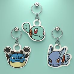 squirtle-line-head-render.jpg Pokemon Squirtle, Wartortle and Blastoise Head Keychain (EASY PRINTS NO SUPPORTS)