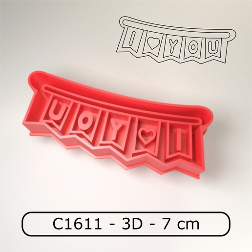 Cookie stamp / Cortante de galletitas sello - I LOVE YOU banner / Banderin I LOVE YOU 3D model
